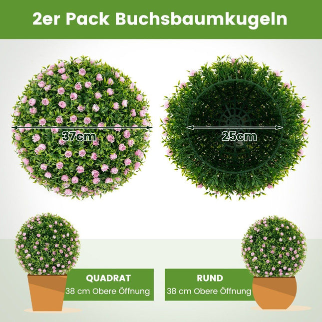 Set of 2 boxwood balls, UV-resistant decorative balls, topiary artificial plant, decorative plant, diameter 37 cm
