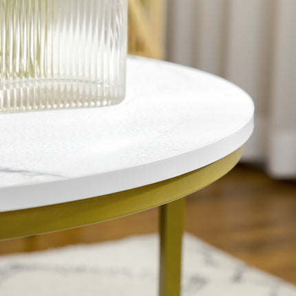 Round coffee table in marble look, set of 2, Steel in gold