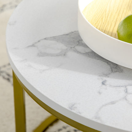 Round coffee table in marble look, set of 2, Steel in gold