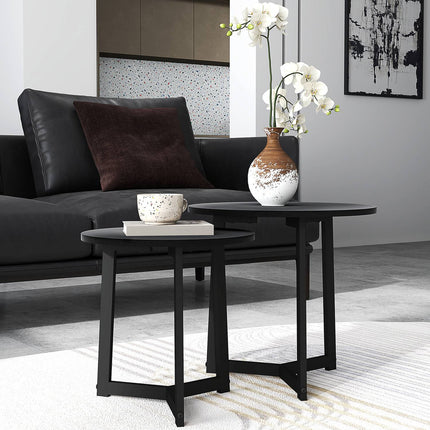 Round coffee table with steel frame - modern black design