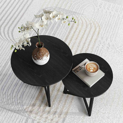 Round coffee table with steel frame - modern black design