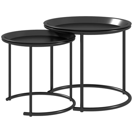 Round coffee table set, Stackable steel, Ø43/35 cm, Black