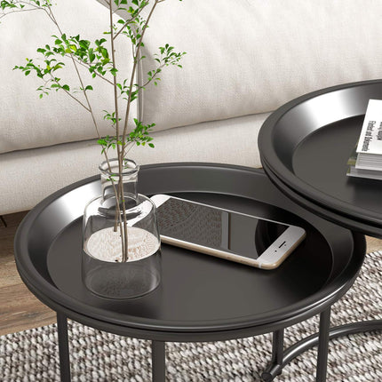 Round coffee table set, Stackable steel, Ø43/35 cm, Black