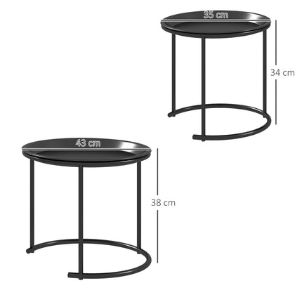 Round coffee table set, Stackable steel, Ø43/35 cm, Black
