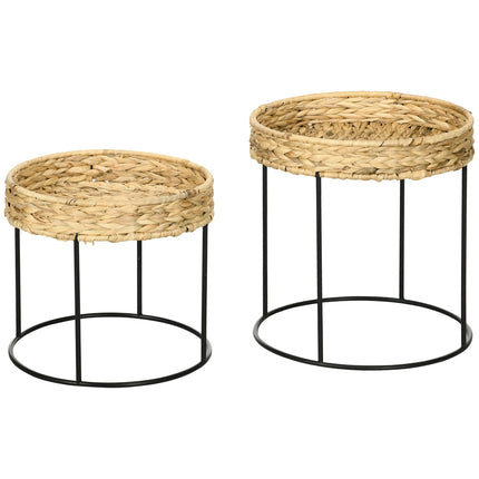 Boho Nesting Coffee Tables – Water Hyacinth & Steel Set