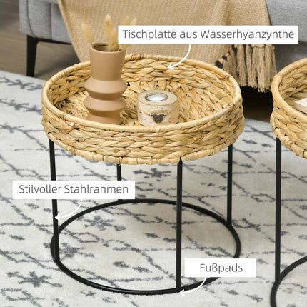 Boho Nesting Coffee Tables – Water Hyacinth & Steel Set