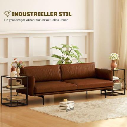 Set van 2 salontafels, bijzettafels met glazen blad, woonkamertafel met 3 niveaus, salontafel voor woonkamer, slaapkamer, hal, 37 x 40 x 55,5 cm, rustiek bruin