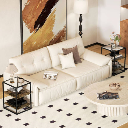 Set van 2 salontafels, bijzettafels met glazen blad, woonkamertafel met 3 niveaus, salontafel voor woonkamer, slaapkamer, hal, 37 x 40 x 55,5 cm, rustiek bruin