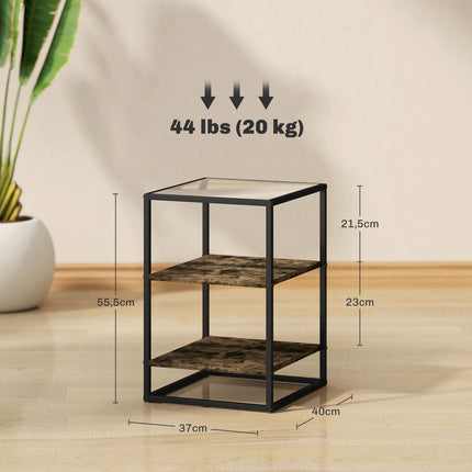 Set van 2 salontafels, bijzettafels met glazen blad, woonkamertafel met 3 niveaus, salontafel voor woonkamer, slaapkamer, hal, 37 x 40 x 55,5 cm, rustiek bruin