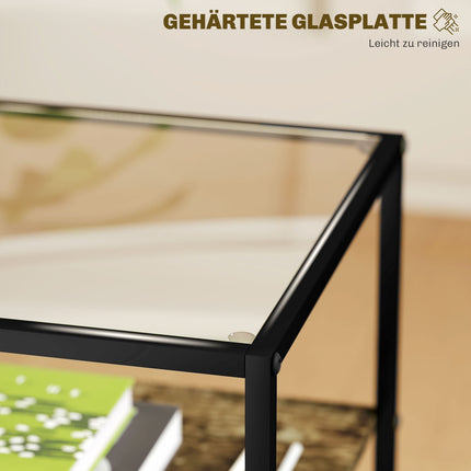 Set van 2 salontafels, bijzettafels met glazen blad, woonkamertafel met 3 niveaus, salontafel voor woonkamer, slaapkamer, hal, 37 x 40 x 55,5 cm, rustiek bruin