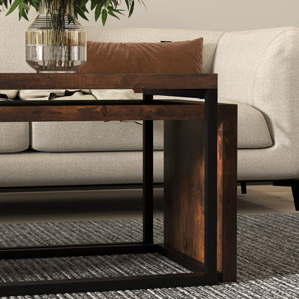 Multifunctional coffee table set - black & brown metal base