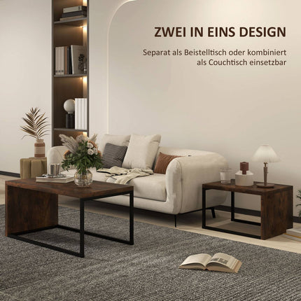 Multifunctional coffee table set - black & brown metal base