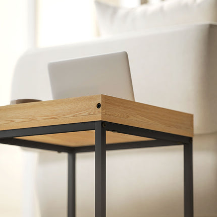 Square coffee tables, steel frame, black and oak, set of 2