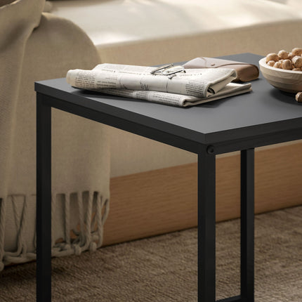 Square coffee tables, steel frame, black and oak, set of 2