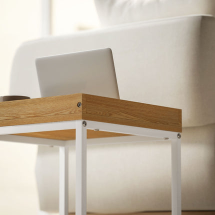Square Coffee Table Set - White & Oak, Steel Frame, 30 kg Capacity