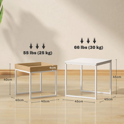 Square Coffee Table Set - White & Oak, Steel Frame, 30 kg Capacity