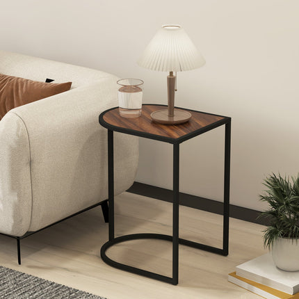 Square coffee tables with steel frame, set of 2, brown and black