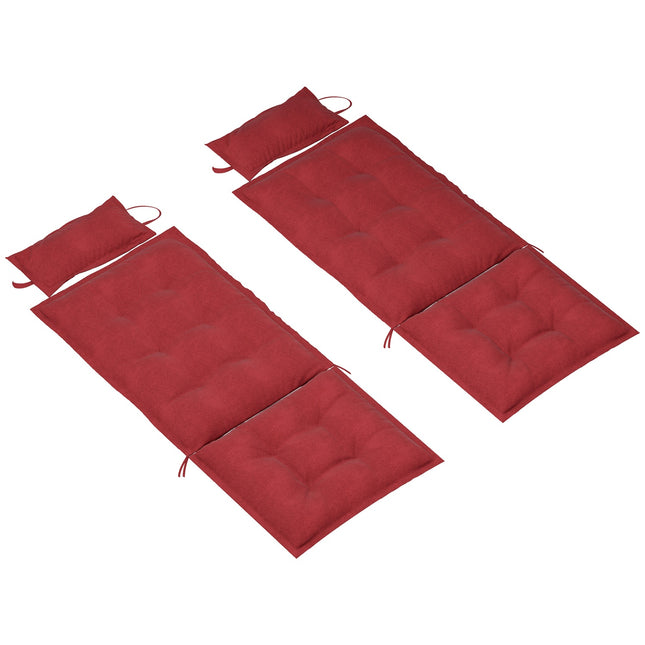 Water-repellent sun lounger cushions, set of 2, burgundy