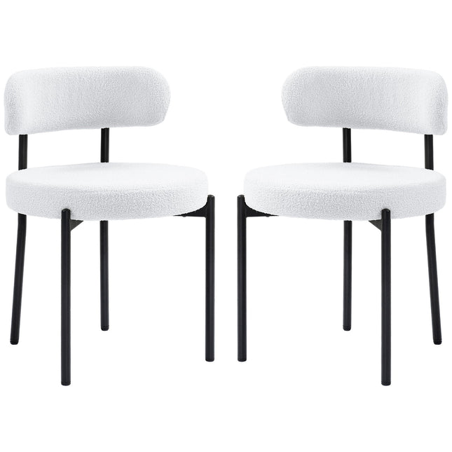 Set van 2 eetkamerstoelen, gestoffeerd met fleece, stoelen met gestoffeerde zitting, metalen poten, crèmewit
