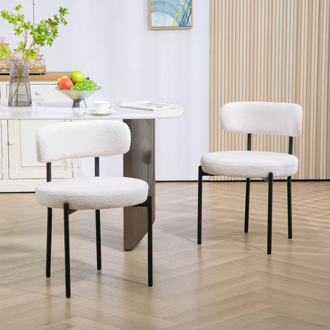 Set van 2 eetkamerstoelen, gestoffeerd met fleece, stoelen met gestoffeerde zitting, metalen poten, crèmewit