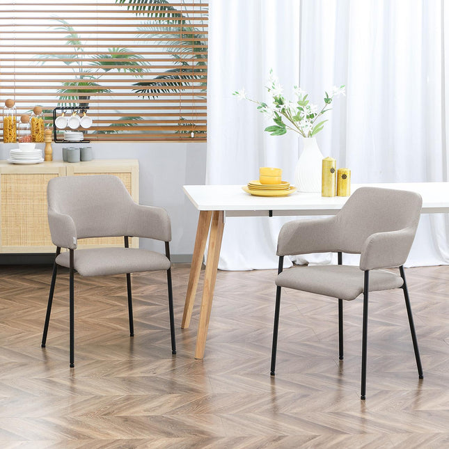 Beige upholstered dining chairs, set of 2 - Steel legs, 54x54x84 cm