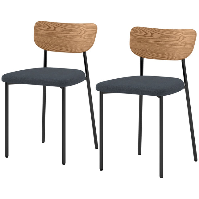 Set van 2 eetkamerstoelen, linnenlook, armloos design, metalen poten, grijs