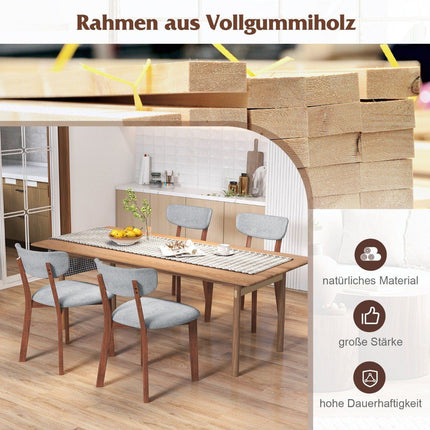 Set of 2 dining chairs, padded kitchen chairs with backrest, rubber wood frame and seat cushions, 51 x 47 x 82 cm, grey