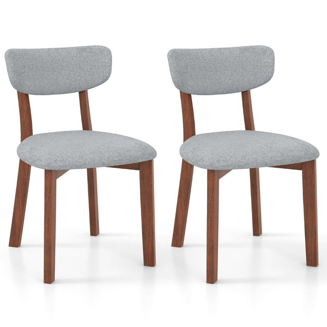 Set van 2 eetkamerstoelen, gestoffeerde keukenstoelen met rugleuning, rubberhouten frame en zitkussens, 51 x 47 x 82 cm, grijs