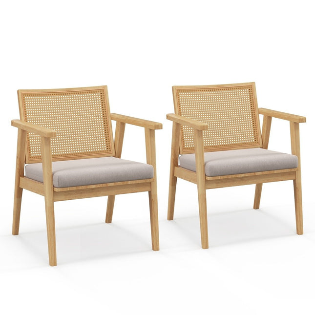 Set van 2 eetkamerstoelen met ademende rotan rugleuning en afneembaar zitkussen