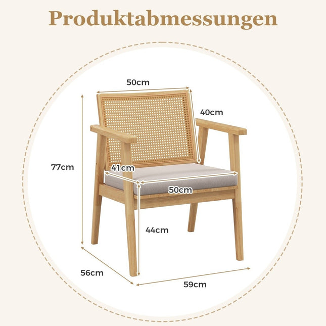 Set van 2 eetkamerstoelen met ademende rotan rugleuning en afneembaar zitkussen