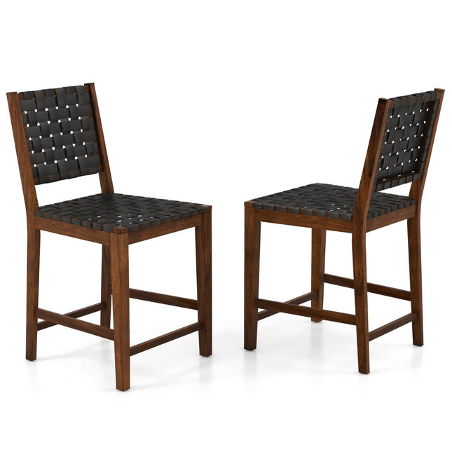 Set of 2 dining room chairs with woven backrest, wooden chair, load capacity up to 150 kg, black