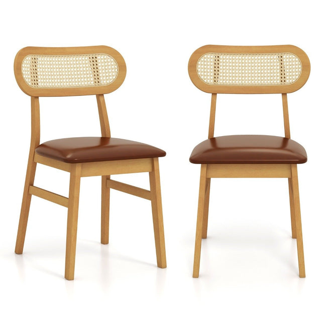 Set of 2 dining room chairs wood wooden chairs with padded seat brown