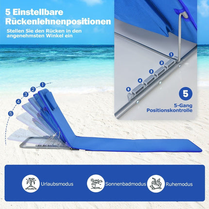 Set of 2 foldable beach mats with 2 lounge chairs and side table 151 x 55.5 x 27-47 Blue