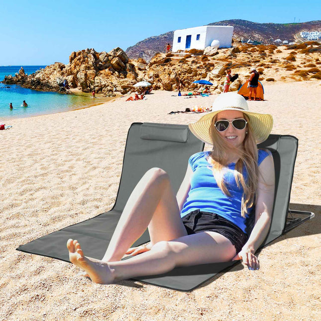 Foldable beach mats with adjustable backrest and headrest