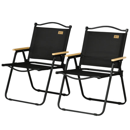 Set of 2 folding camping chairs, black steel frame