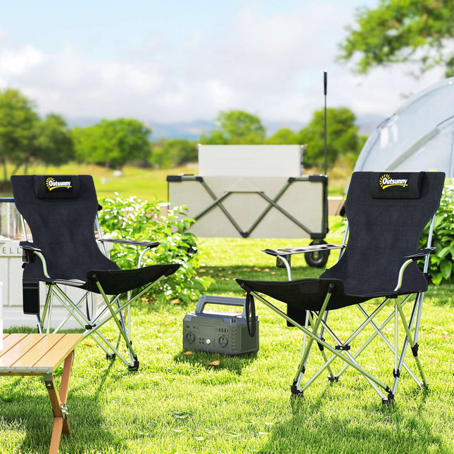 Folding camping chairs with footrest & drink holder - 120kg