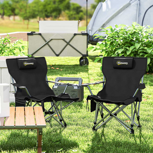 Folding camping chairs with footrest and drink holder, 120 kg capacity