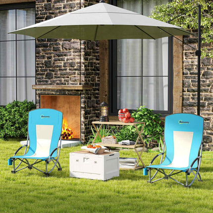 Set of 2 folding camping chairs with cup holder and mesh backrest up to 120 kg, blue