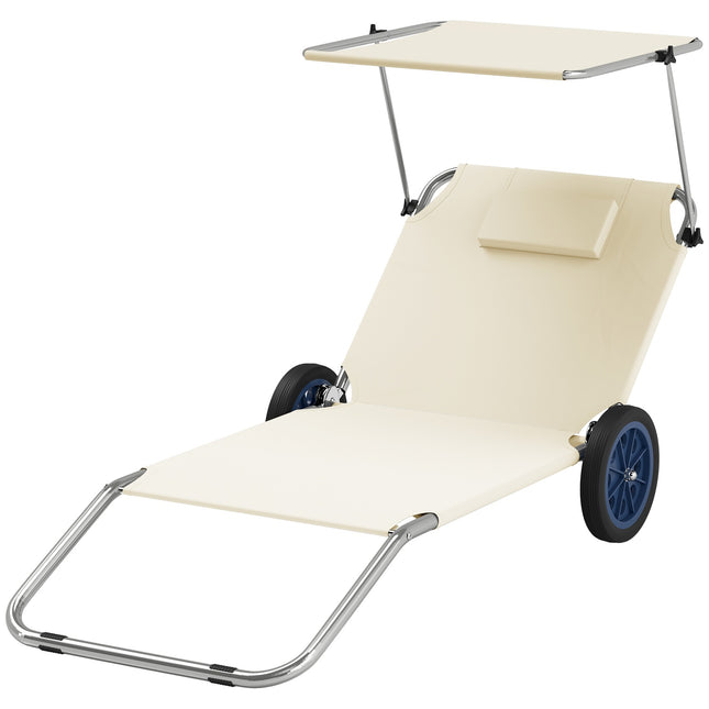 Adjustable folding sunbeds, weather resistant, beige, 120 kg
