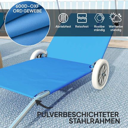 Set van 2 opvouwbare ligstoelen, tuinstoelen met kussendak, rolstoelen met verstelbare rugleuning, weerbestendige campingligstoelen, tuinstoelen tot 120 kg belastbaar, voor tuinzwembaden, blauw Aosom