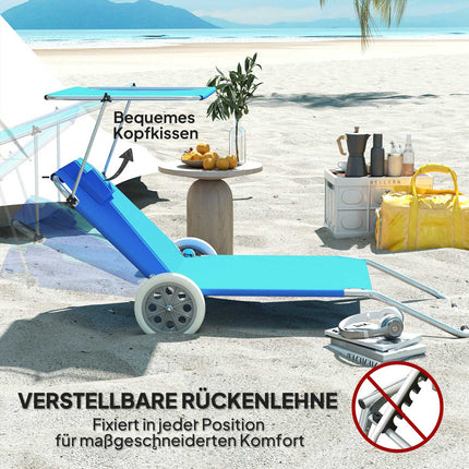 Set van 2 opvouwbare ligstoelen, tuinstoelen met kussendak, rolstoelen met verstelbare rugleuning, weerbestendige campingligstoelen, tuinstoelen tot 120 kg belastbaar, voor tuinzwembaden, blauw Aosom