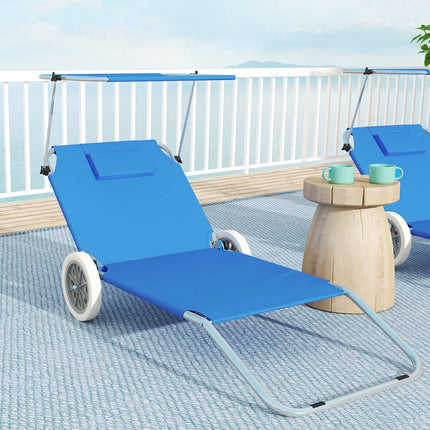 Set van 2 opvouwbare ligstoelen, tuinstoelen met kussendak, rolstoelen met verstelbare rugleuning, weerbestendige campingligstoelen, tuinstoelen tot 120 kg belastbaar, voor tuinzwembaden, blauw Aosom