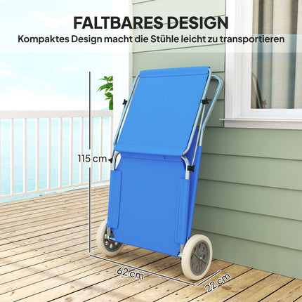 Set van 2 opvouwbare ligstoelen, tuinstoelen met kussendak, rolstoelen met verstelbare rugleuning, weerbestendige campingligstoelen, tuinstoelen tot 120 kg belastbaar, voor tuinzwembaden, blauw Aosom