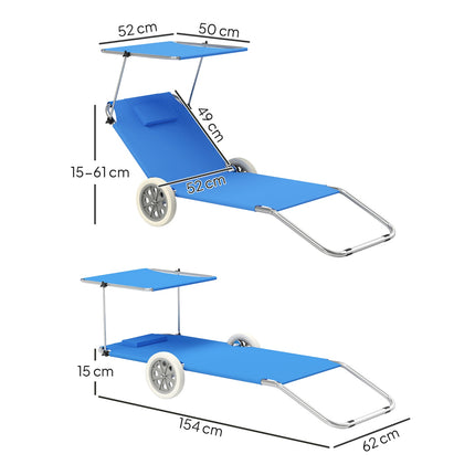 Set van 2 opvouwbare ligstoelen, tuinstoelen met kussendak, rolstoelen met verstelbare rugleuning, weerbestendige campingligstoelen, tuinstoelen tot 120 kg belastbaar, voor tuinzwembaden, blauw Aosom