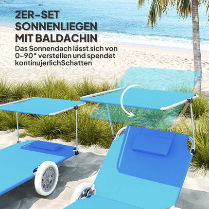 Set van 2 opvouwbare ligstoelen, tuinstoelen met kussendak, rolstoelen met verstelbare rugleuning, weerbestendige campingligstoelen, tuinstoelen tot 120 kg belastbaar, voor tuinzwembaden, blauw Aosom
