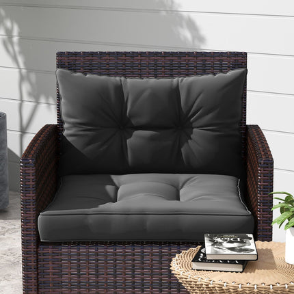 Set van 2 tuinstoelkussens zitkussens met 10 cm vulling voor rotan en tuinmeubelen, polyester, donkergrijs