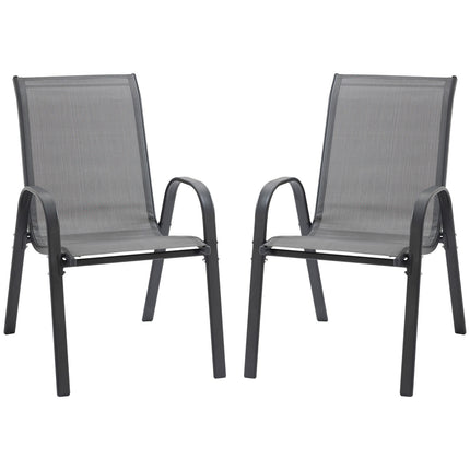 Set van 2 tuinstoelen stapelstoelen met armleuningen metaalgaas stof grijs 70x54x90cm voor terras- en tuinmeubelen