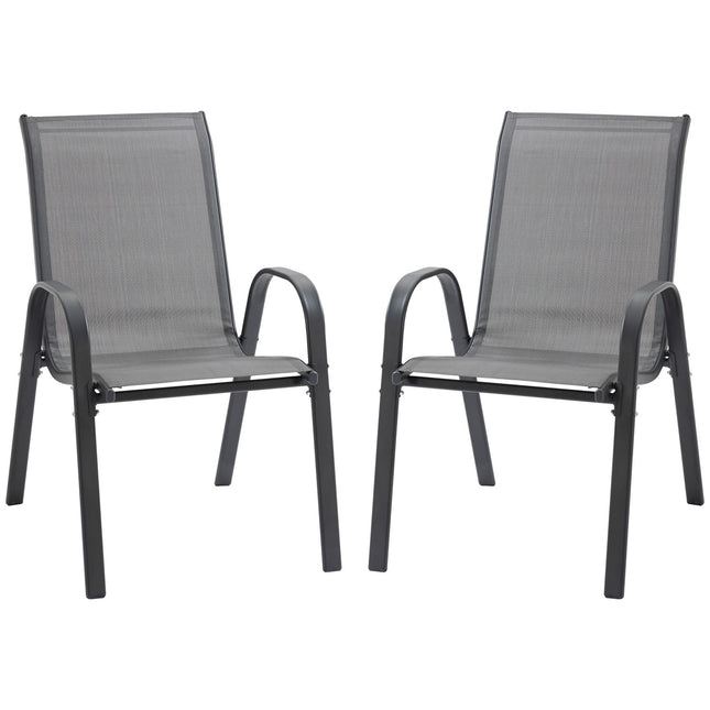 Stackable Garden Chairs, Metal Mesh, Set of 2, Grey