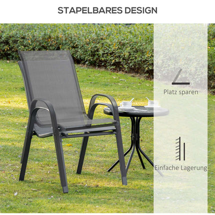 Set van 2 tuinstoelen stapelstoelen met armleuningen metaalgaas stof grijs 70x54x90cm voor terras- en tuinmeubelen