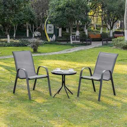 Set van 2 tuinstoelen stapelstoelen met armleuningen metaalgaas stof grijs 70x54x90cm voor terras- en tuinmeubelen